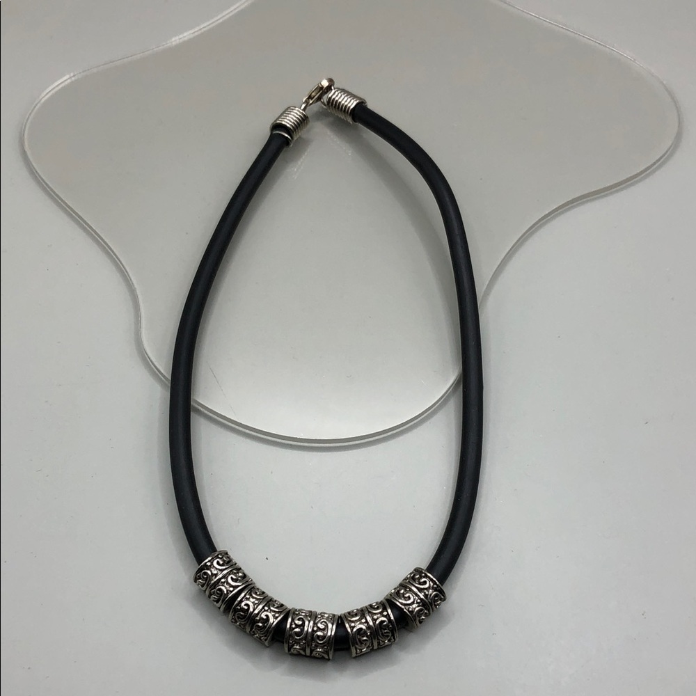 90's y2k sterling silver slider scroll charm cord necklace collar choker UNISEX